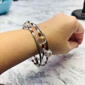 Red white clear Beaded spiral Bracelet